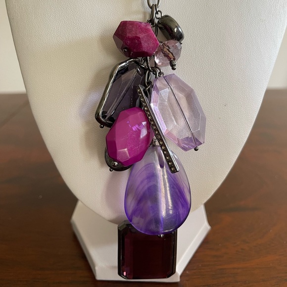 Long lariat black, purple lucite, crystals, rhinestone adjustable NWOT - Picture 2 of 6